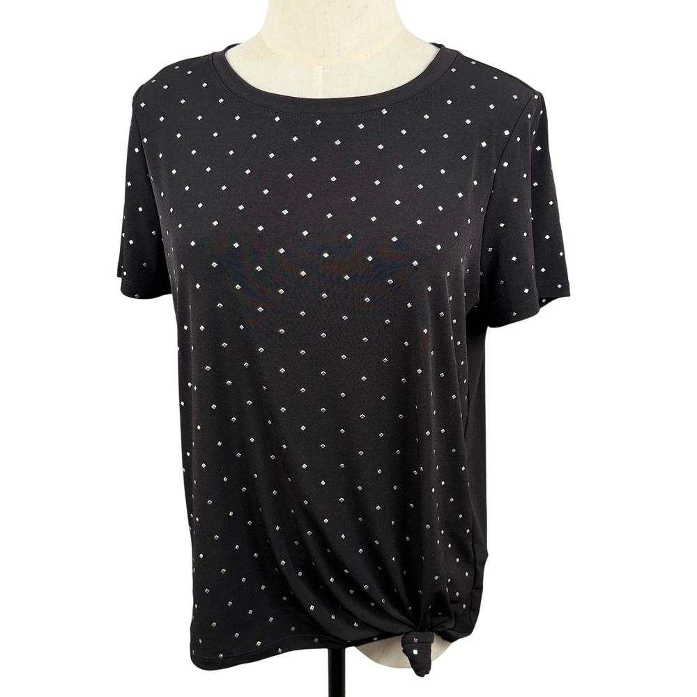 Calvin‎ Klein S SS Top Black Embellished Studded Side Knot Workwear Glam Y2K EUC